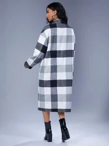 SHEIN Essnce Buffalo Plaid Dual Pocket Drop Shoulder Overcoat - Multicolor - View 2