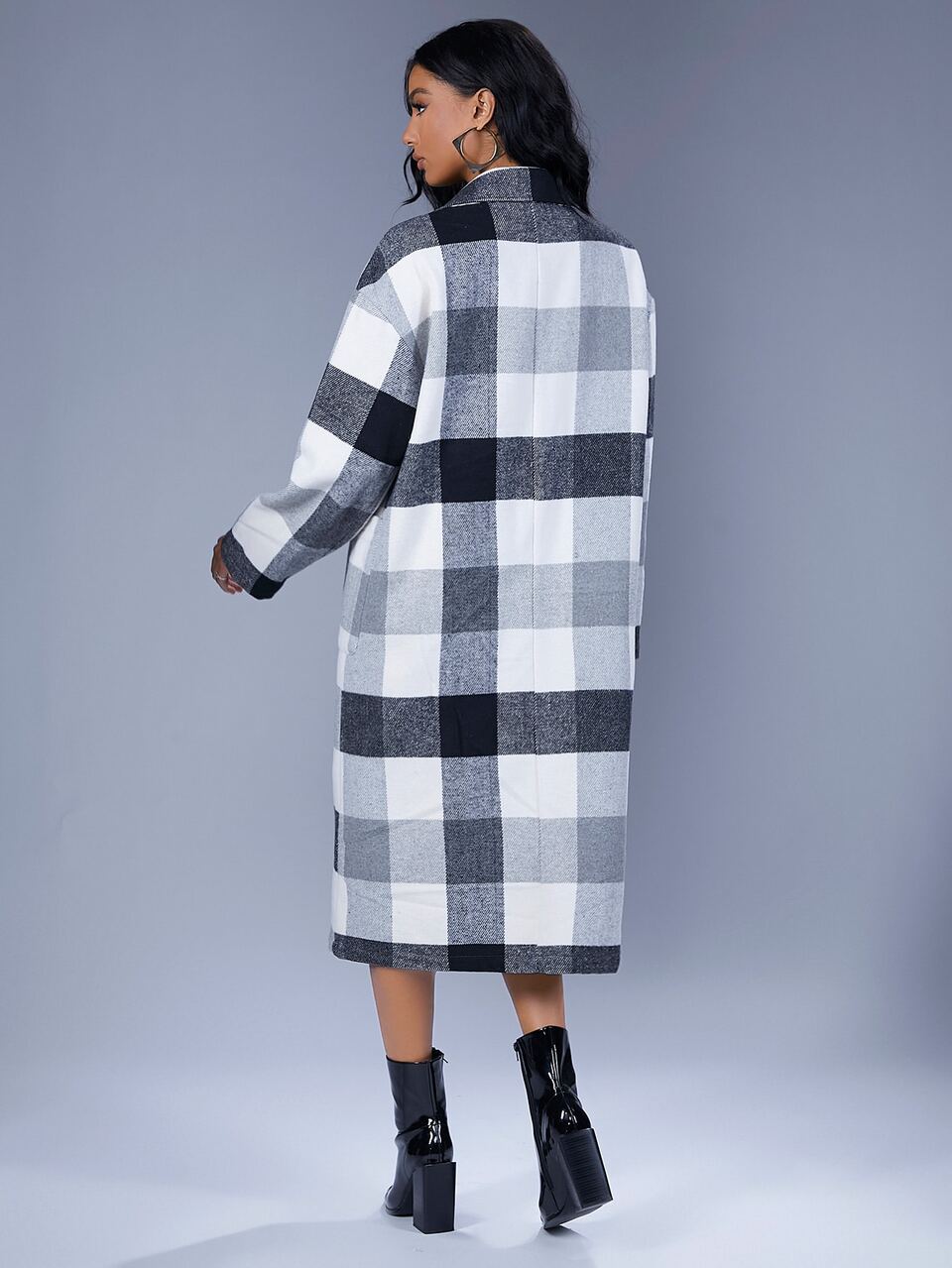 Buffalo Plaid Dual Pocket Drop Shoulder Overcoat