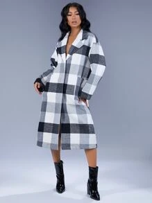 SHEIN Essnce Buffalo Plaid Dual Pocket Drop Shoulder Overcoat - Multicolor - View 4
