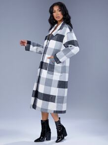 SHEIN Essnce Buffalo Plaid Dual Pocket Drop Shoulder Overcoat - Multicolor - View 5