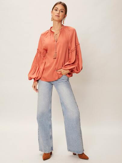 SHEIN VCAY Viscose Balloon Sleeve Top