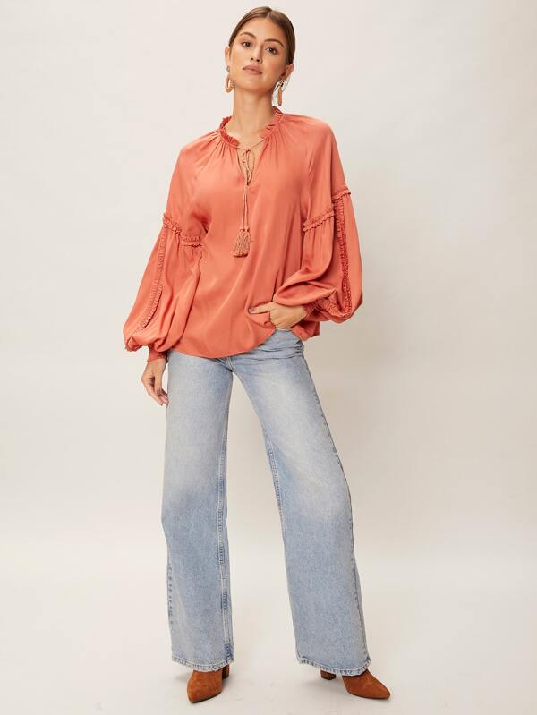 SHEIN VCAY لباس علوي الفيسكوز أكمام فانوس