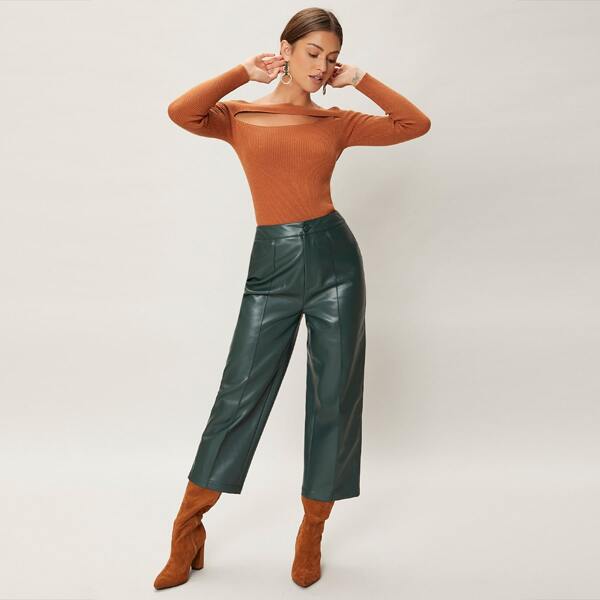 

WOOL MIX CUT-OUT SWEATER, Rust brown