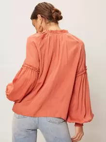 SHEIN VCAY Viscose Balloon Sleeve Top - Coral Orange - View 2