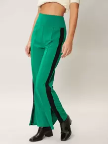 SHEIN Unity Quần nữ Dây kéo Sọc bên Khối Màu Giải trí - màu xanh lá - Xem 1