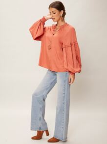 SHEIN VCAY Viscose Balloon Sleeve Top - Coral Orange - View 5