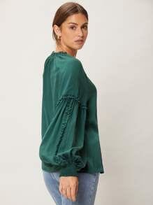 SHEIN Essnce Viscose Balloon Sleeve Top - Dark Green - View 2