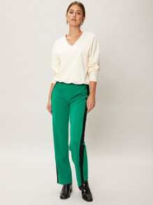 SHEIN Unity Quần nữ Dây kéo Sọc bên Khối Màu Giải trí - màu xanh lá - Xem 4