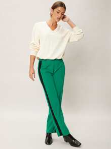 SHEIN Unity Quần nữ Dây kéo Sọc bên Khối Màu Giải trí - màu xanh lá - Xem 5