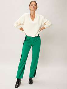 SHEIN Unity Quần nữ Dây kéo Sọc bên Khối Màu Giải trí - màu xanh lá - Xem 6