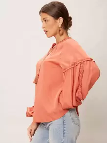 SHEIN VCAY Viscose Balloon Sleeve Top - Coral Orange - View 8