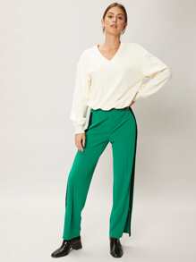 SHEIN Unity Quần nữ Dây kéo Sọc bên Khối Màu Giải trí - màu xanh lá - Xem 7