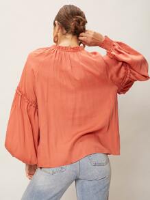 SHEIN VCAY Viscose Balloon Sleeve Top - Coral Orange - View 9