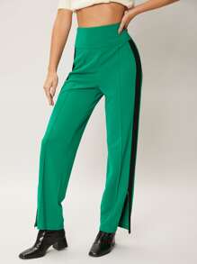 SHEIN Unity Quần nữ Dây kéo Sọc bên Khối Màu Giải trí - màu xanh lá - Xem 9