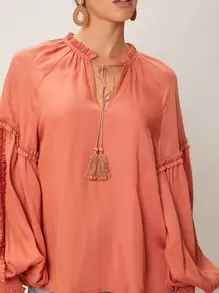 SHEIN VCAY Viscose Balloon Sleeve Top - Coral Orange - View 10