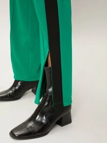 SHEIN Unity Quần nữ Dây kéo Sọc bên Khối Màu Giải trí - màu xanh lá - Xem 10