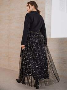 SHEIN LUNE Đầm Plus Size Thắt lưng Tương phản Mesh Thiên hà Thanh lịch - màu đen - Xem 2