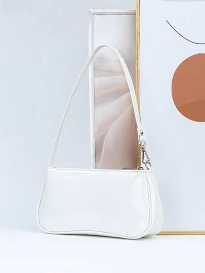 Bolso De Hombro Pequeño Artificial Con Patente En Color Blanco Crema Para Adolescente, Mujer Universitaria, Novata Y Trabajador De Oficina Para Usar En Oficina, Universidad, Trabajo, Negocio Y Viaje Al Trabajo