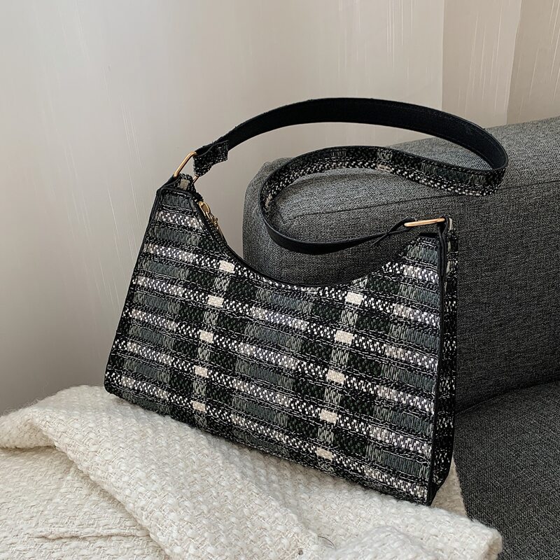 

Striped Shoulder Bag, Black