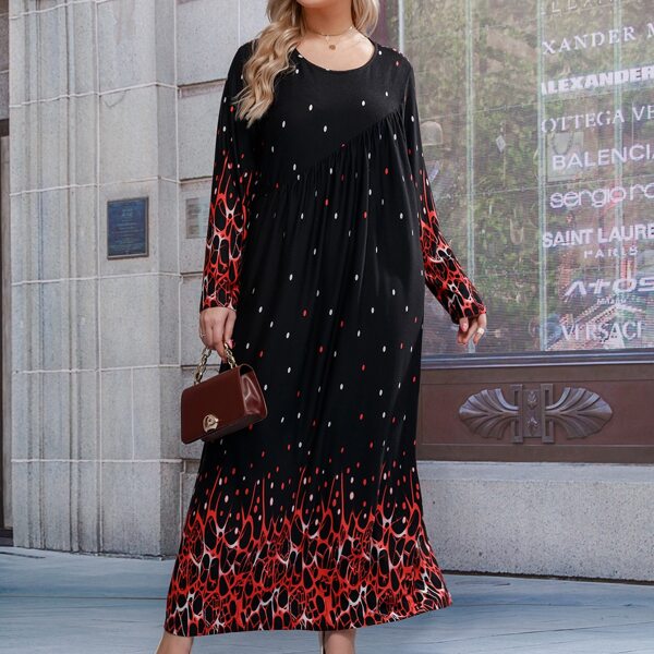 

Plus Graphic & Polka Dot Print Dress, Black