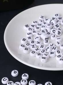 100pcs Letter Graphic Random DIY Bead - Black and White - View 2