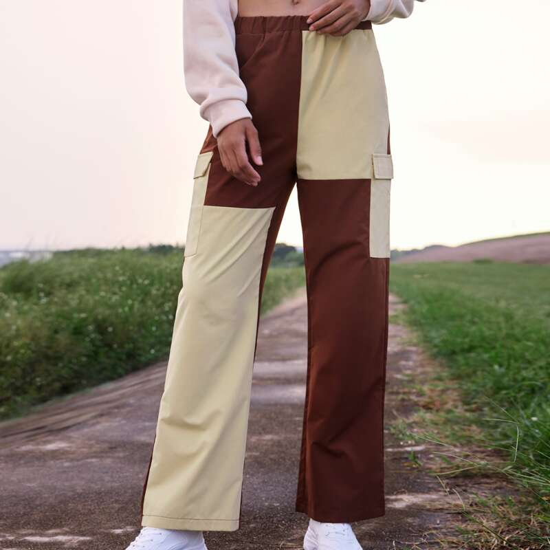 

Colorblock Pocket Straight Leg Pants, Multicolor