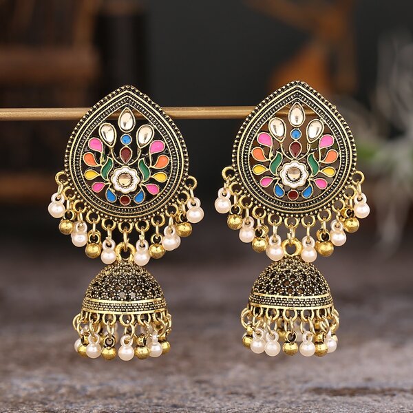 

Faux Pearl Decor Jhumka Drop Earrings, Multicolor