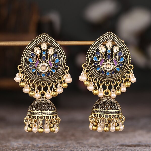 

Faux Pearl Decor Jhumka Drop Earrings, Multicolor