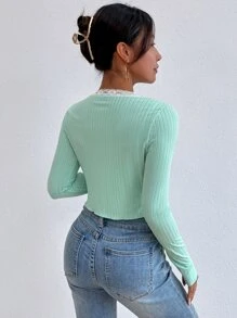 SHEIN Unity Lace Trim Open Front Top & Cami Top - Mint Green - View 2