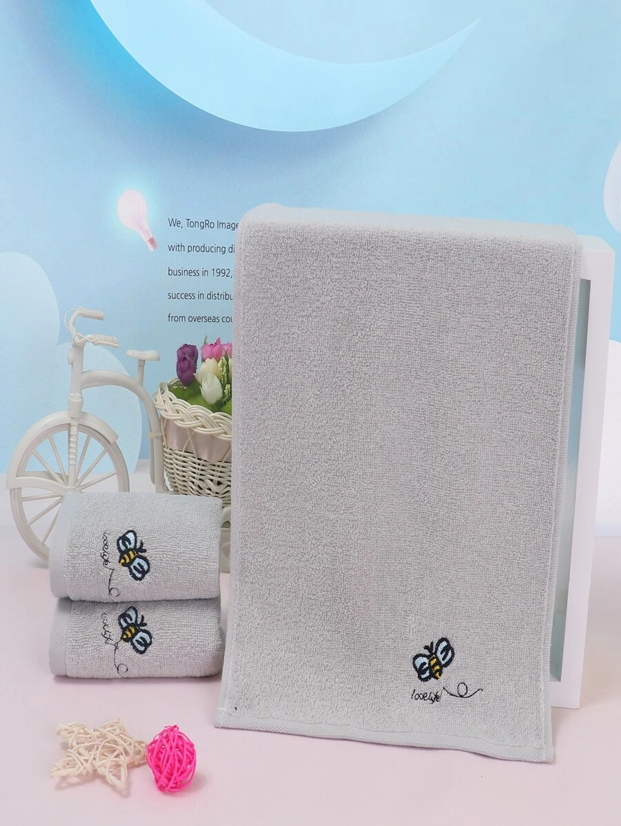 Toalla Con Bordado De Mariposas Súper Suave, 1 Pieza - Gris - Ver 1