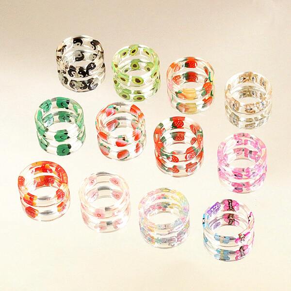 

12pcs Resin Ring, Multicolor