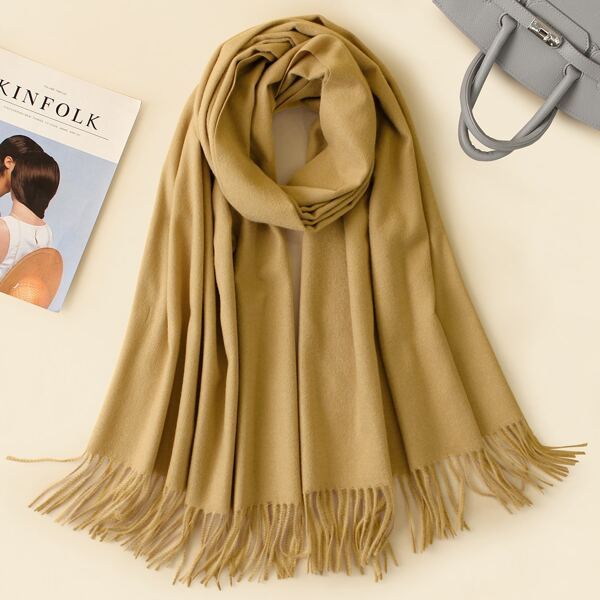 

Braided Tassel Decor Scarf, Khaki