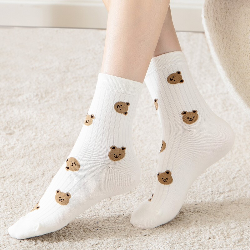 

Bear Print Crew Socks, Multicolor