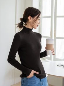 DAZY Turtleneck Ribbed Knit Jumper - Black - View 2
