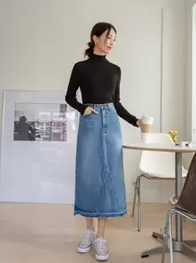 DAZY Turtleneck Ribbed Knit Jumper - Black - View 6