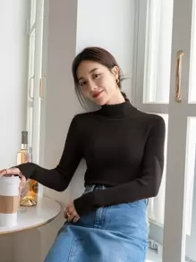 DAZY Turtleneck Ribbed Knit Jumper - Black - View 7