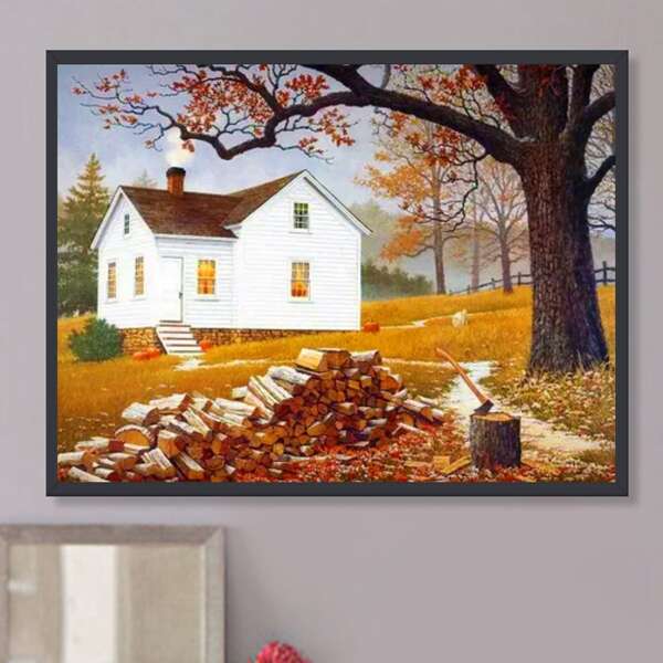 

House Print DIY Diamond Unframed Painting, Multicolor