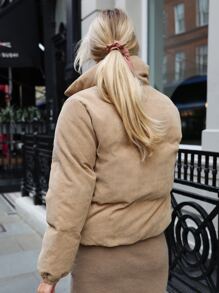 SHEIN Zip Up Corduroy Padded Coat - Camel - View 2