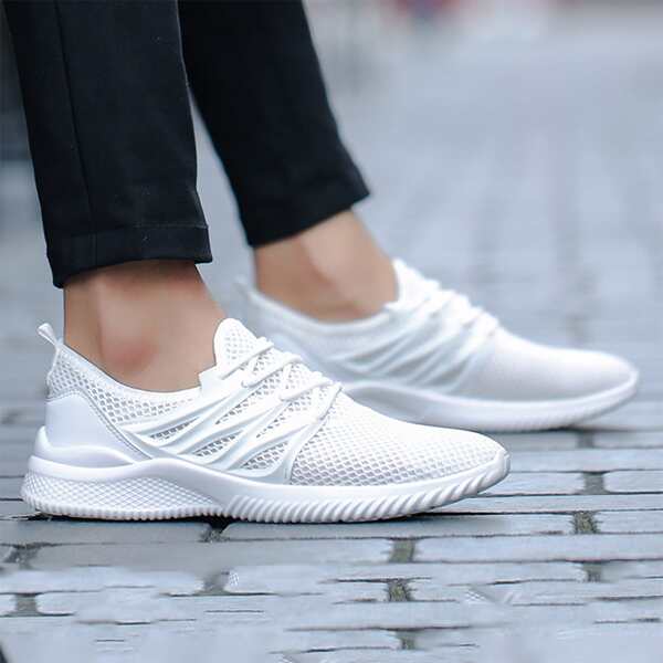 

Men Hollow Out Design Breathable Running Shoes, White