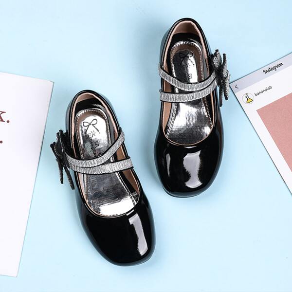 

Girls Butterfly Decor Mary Jane Flats, Black