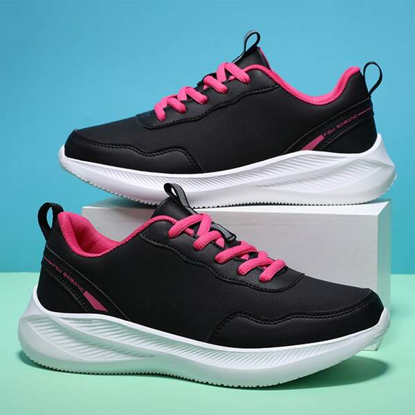 

Colorblock Lace-up Front Running Shoes, Black