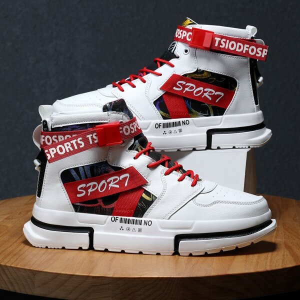

Men Letter Tape Decor Skate Shoes, White