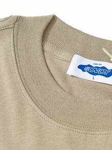 Camiseta de hombros caídos con estampado de tigre y slogan - Caqui - Ver 4