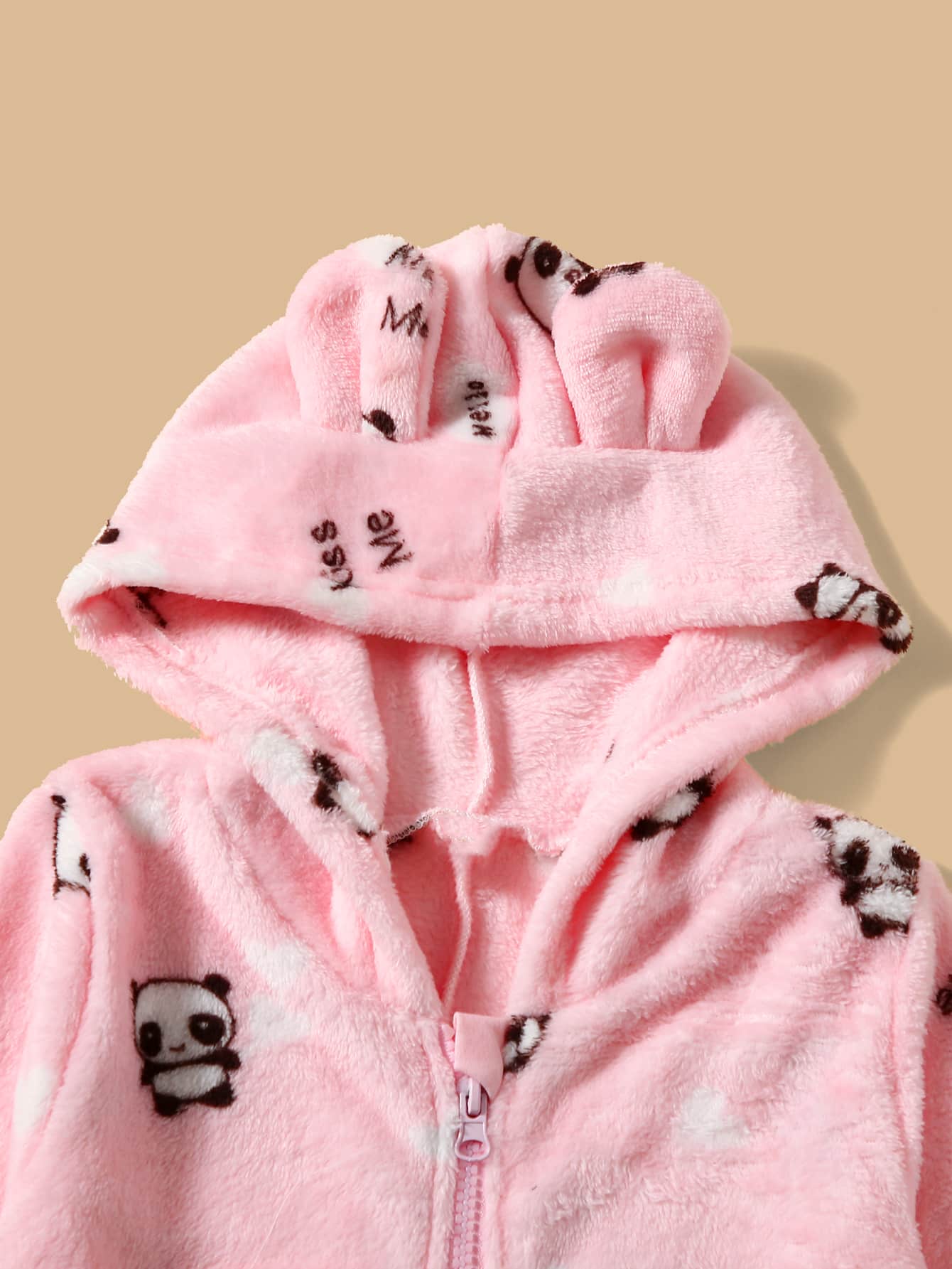Niñas Mameluco de dormir con patrón de panda con cremallera delantera con capucha de franela - Rosa Pálido - Añade 4