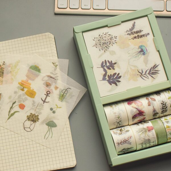

1box Plant Print Sticker & Washi Tape, Multicolor