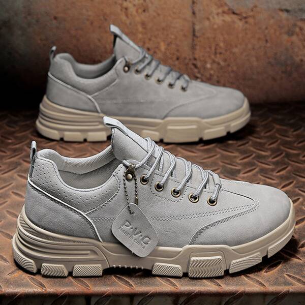 

Men Minimalist Lace-up Front Sneakers, Grey