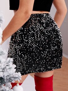 SHEIN Unity Falda mini con lentejuelas - Negro - Ver 2