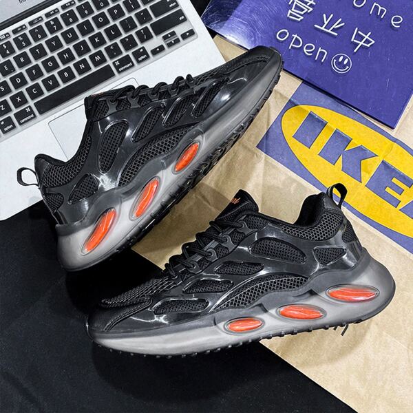 

Men Lace-up Front Mesh Panel Chunky Sneakers, Black