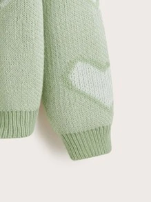 SHEIN Qutie 愛心圖案落肩袖套頭毛衣 - 薄荷綠 - 查看 3