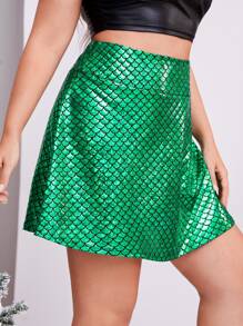 Falda con estampado de escamas de pescado - Verde - Ver 1